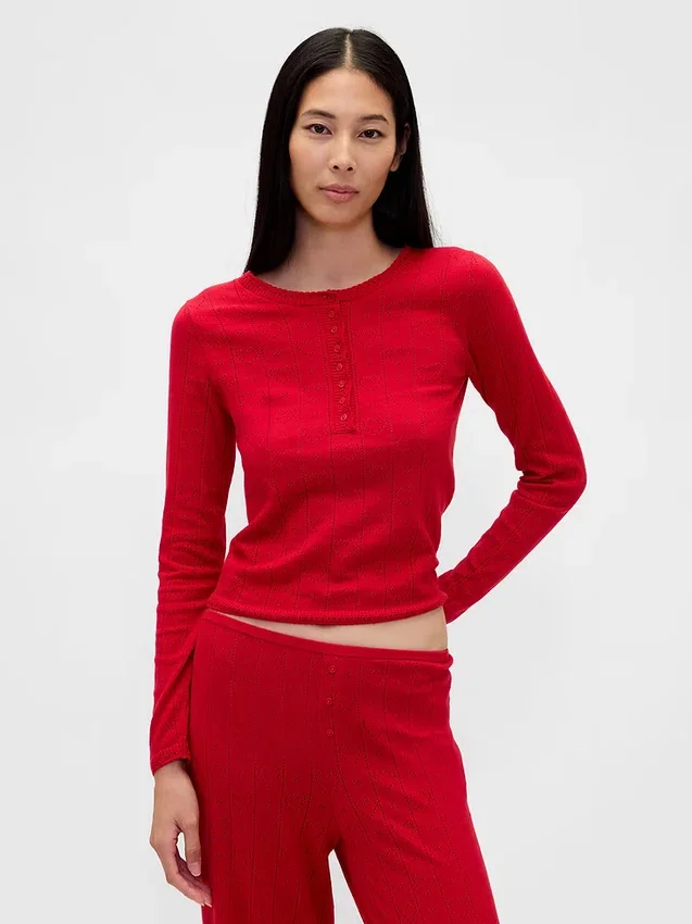 Lätt pyjamastoppar i CashSoft-pointelle med hjärtmönster