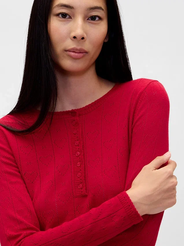 Lätt pyjamastoppar i CashSoft-pointelle med hjärtmönster