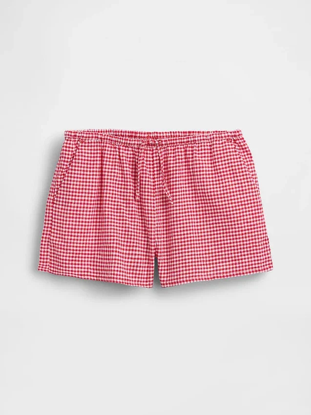 Lätta shorts i linne-bomull med rutmönster för barn