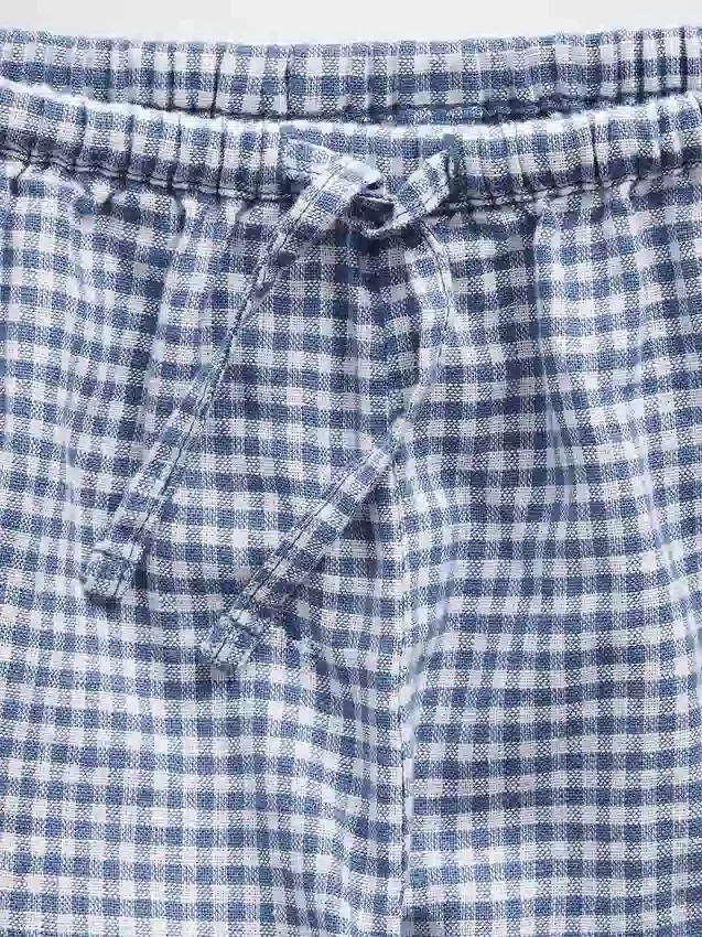 Lätta shorts i linne-bomull med rutmönster för barn
