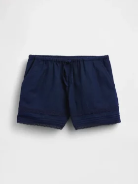 Lätta shorts i linne-bomull med spetskant för barn