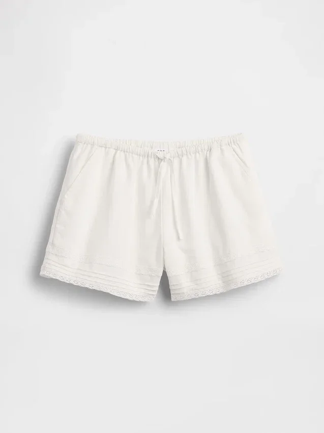 Lätta shorts i linne-bomull med spetskant för barn