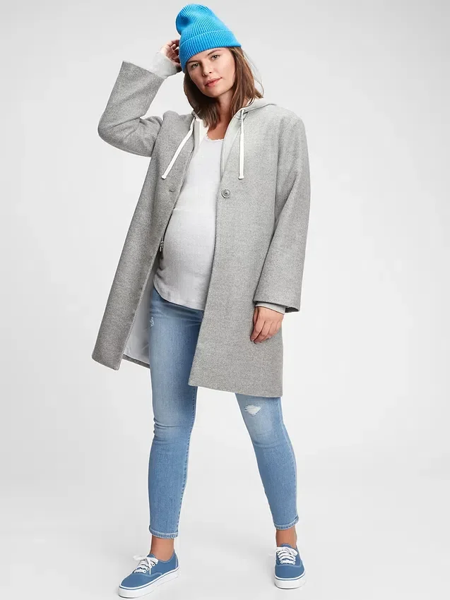 Mammakläder med äkta midjeband, helpanel och slitna detaljer, smala ankellånga Jeans