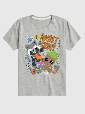 Marvel-T-shirt med kort ärm och tryck av Groot och Rocket för småbarn