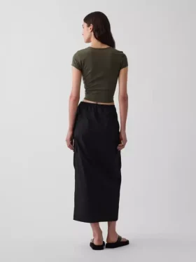 Maxikjol i poplin med cargo-detaljer