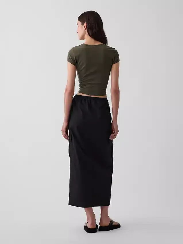 Maxikjol i poplin med cargo-detaljer