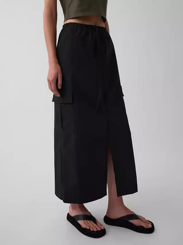 Maxikjol i poplin med cargo-detaljer