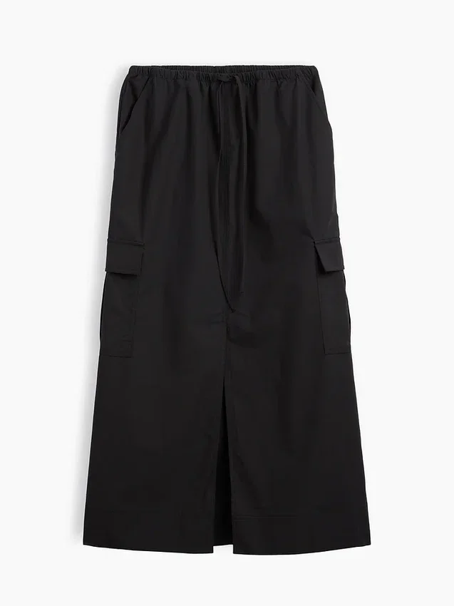 Maxikjol i poplin med cargo-detaljer
