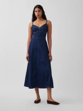 Maxiklänning i denim med sömmar i korsettstil