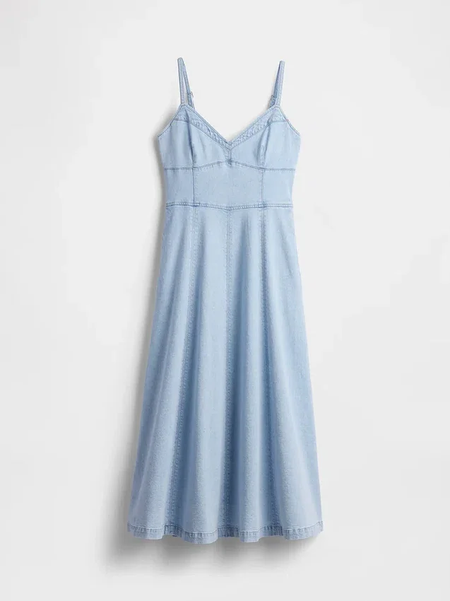 Maxiklänning i denim med sömmar i korsettstil