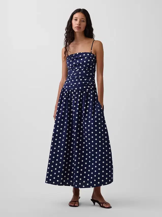 Maxiklänning i poplin med låg midja