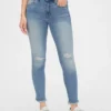 Mid Rise Distressed True Skinny Ankle Jeans