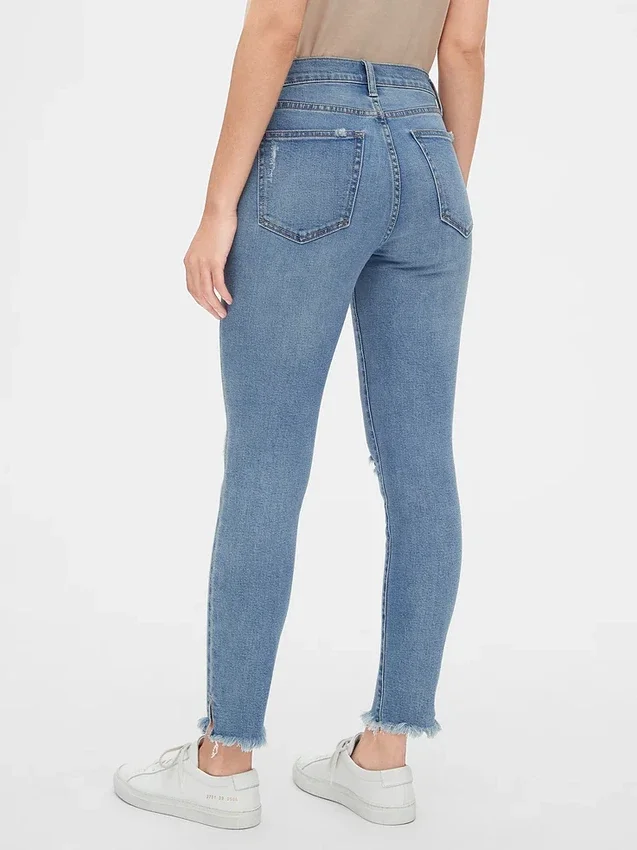 Mid Rise Distressed True Skinny Ankle Jeans