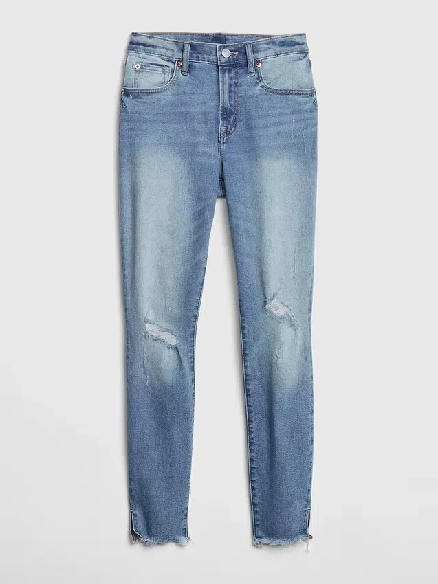 Mid Rise Distressed True Skinny Ankle Jeans