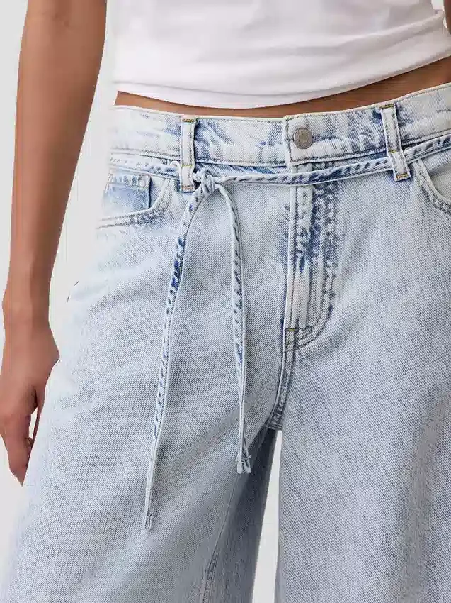 Mid Rise Ultrasoft Baggy Micro Belt Jeans