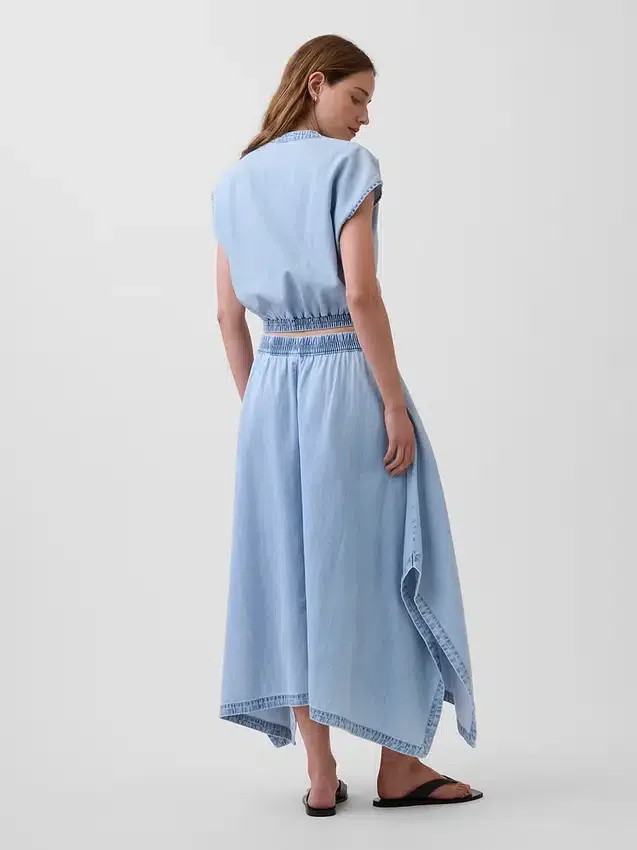 Midi-kjol i denim med handdukskant
