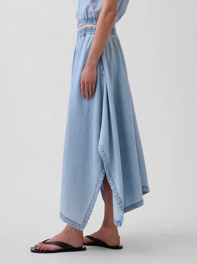 Midi-kjol i denim med handdukskant