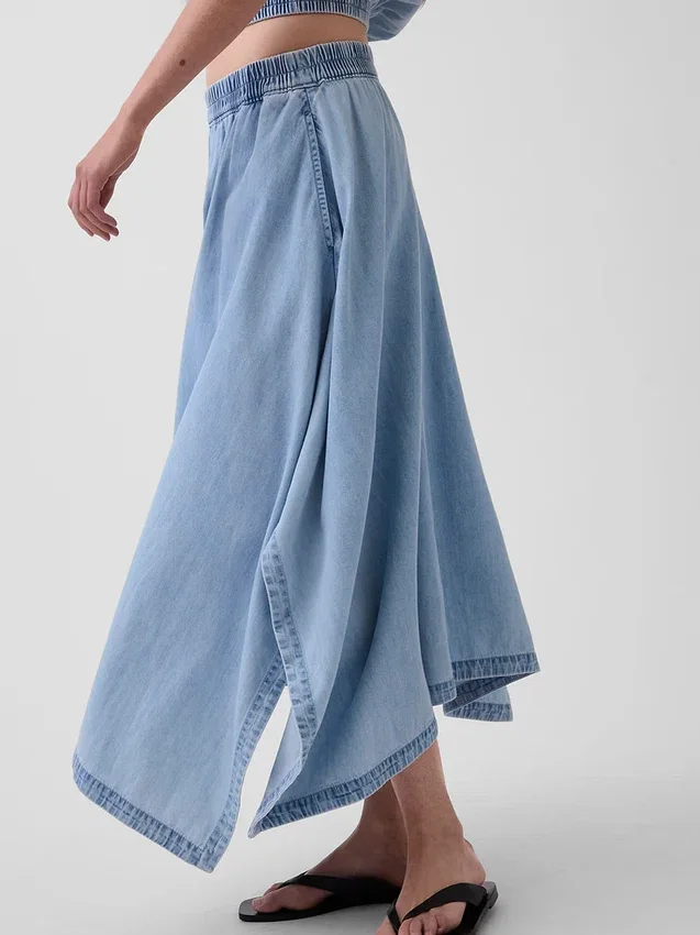 Midi-kjol i denim med handdukskant