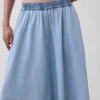Midi-kjol i denim med handdukskant