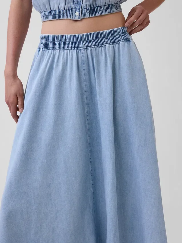 Midi-kjol i denim med handdukskant