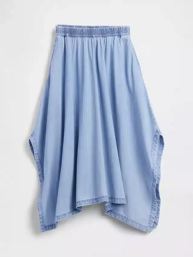 Midi-kjol i denim med handdukskant