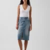 Midi-kjol i denim med hög midja