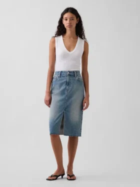Midi-kjol i denim med hög midja