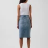Midi-kjol i denim med hög midja