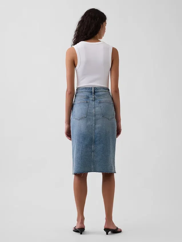 Midi-kjol i denim med hög midja