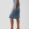 Midi-kjol i denim med hög midja