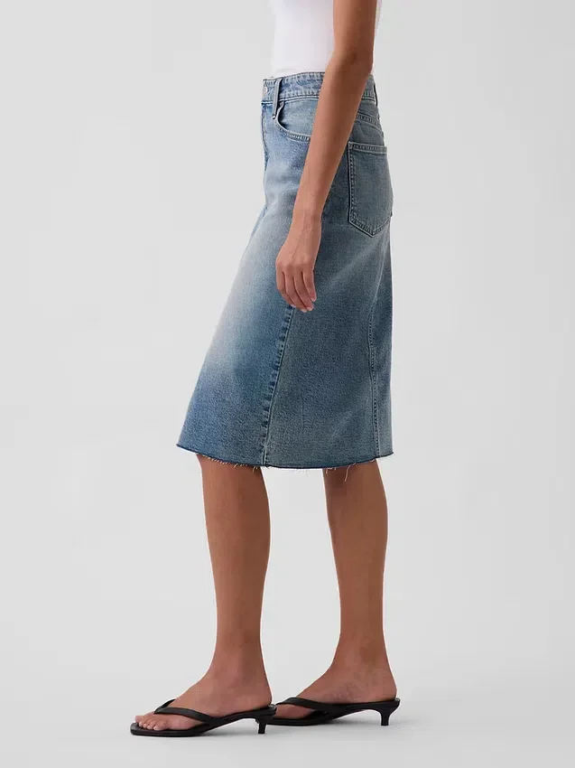 Midi-kjol i denim med hög midja