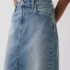 Midi-kjol i denim med hög midja