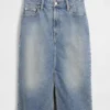 Midi-kjol i denim med hög midja