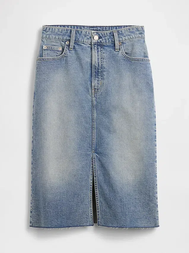 Midi-kjol i denim med hög midja
