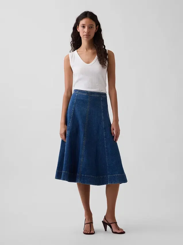 Midi-kjol i denim med tulpanform