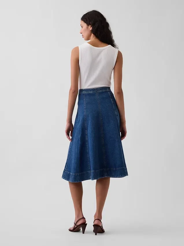 Midi-kjol i denim med tulpanform