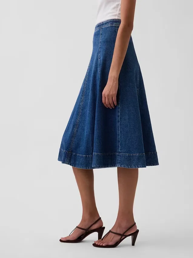Midi-kjol i denim med tulpanform