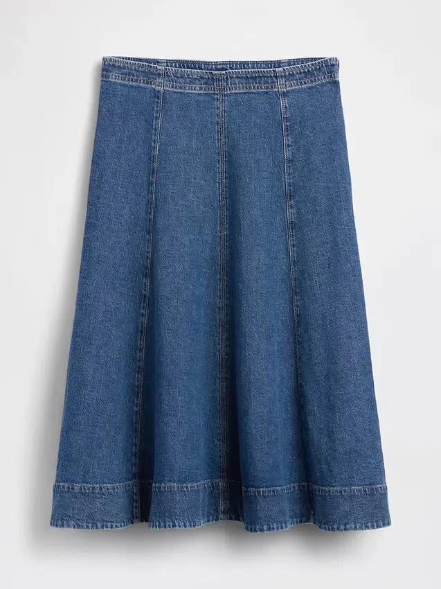 Midi-kjol i denim med tulpanform