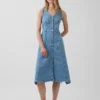 Midi-klänning i denim med handdukskant