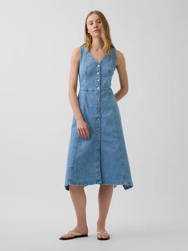 Midi-klänning i denim med handdukskant