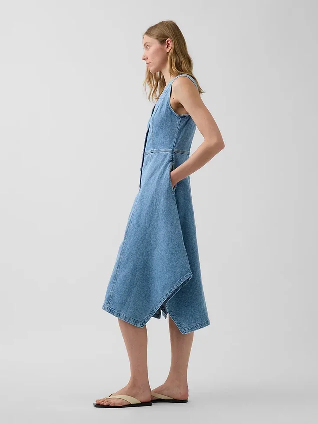 Midi-klänning i denim med handdukskant