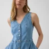Midi-klänning i denim med handdukskant
