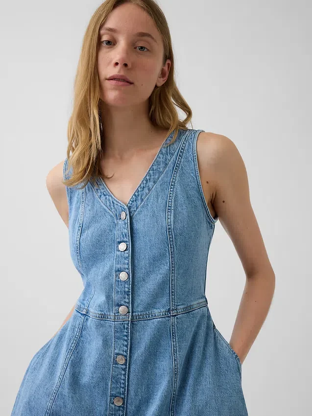 Midi-klänning i denim med handdukskant