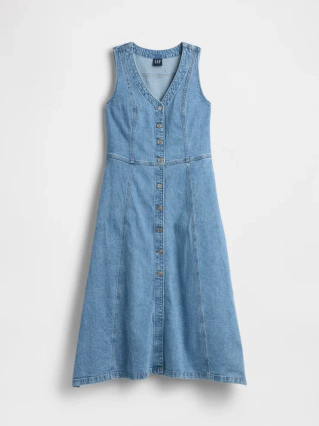 Midi-klänning i denim med handdukskant