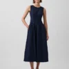 Midi-klänning i denim med nedsänkt midja