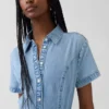 Midi-skjortklänning i denim med knytband i midjan