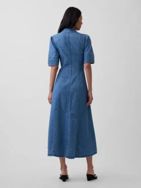 Midi-skjortklänning i denim med vid ärmar
