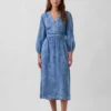 Midiklänning i denim med lappad midja