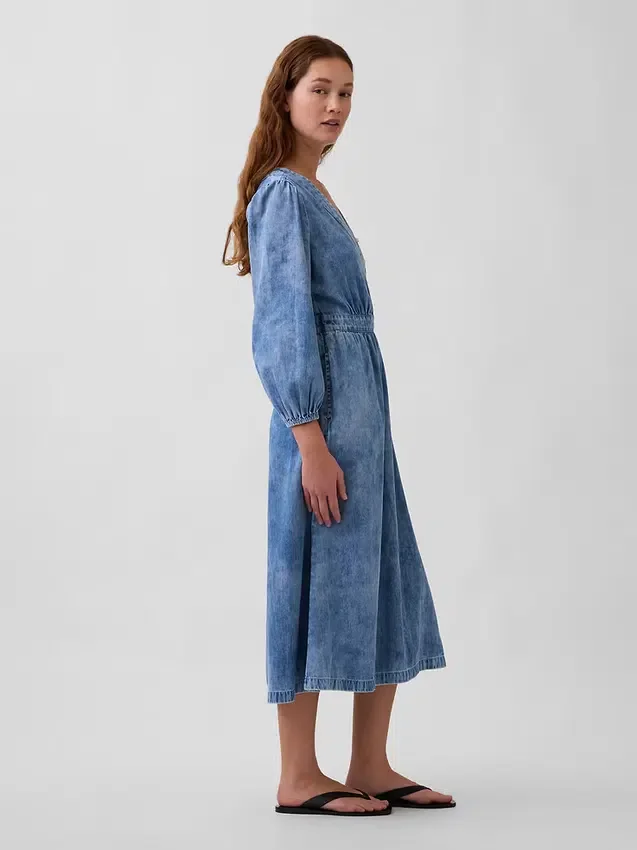 Midiklänning i denim med lappad midja