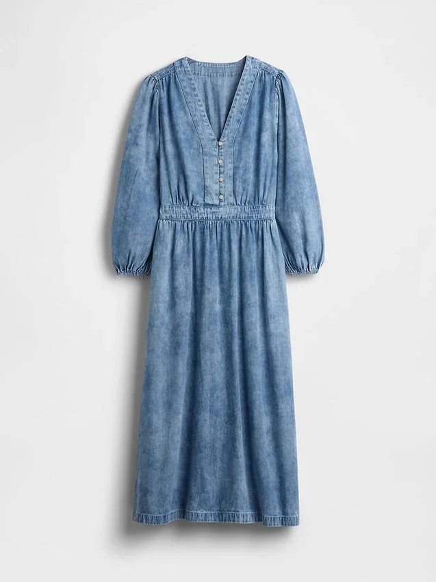 Midiklänning i denim med lappad midja